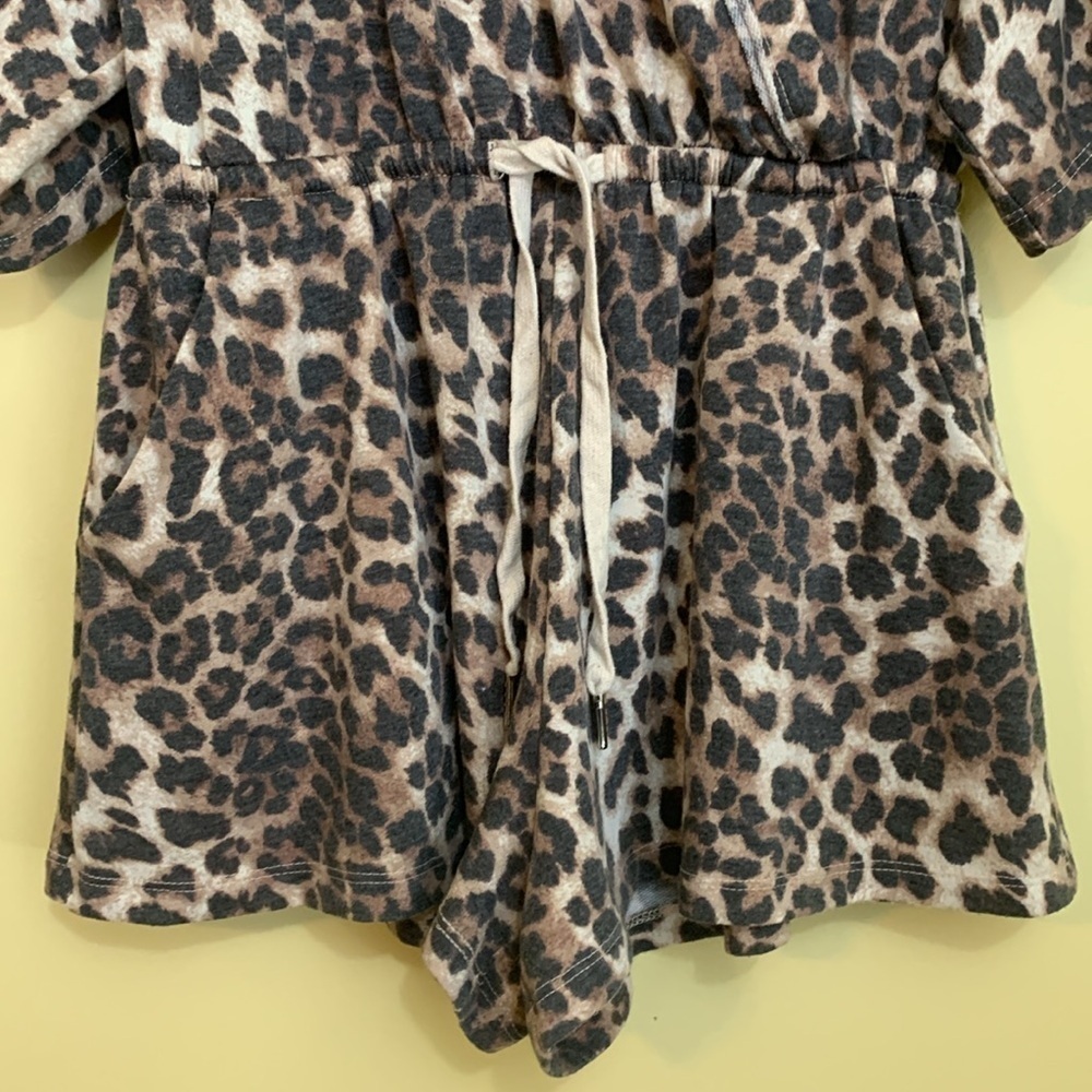 Ella Blue Leopard Relaxed Fit Loungewear Comfy Kimono One Piece Romper Shorts S - Picture 7 of 17